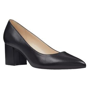 Nine West Black Nissa Leather Pointy Toe Block Heel Pumps